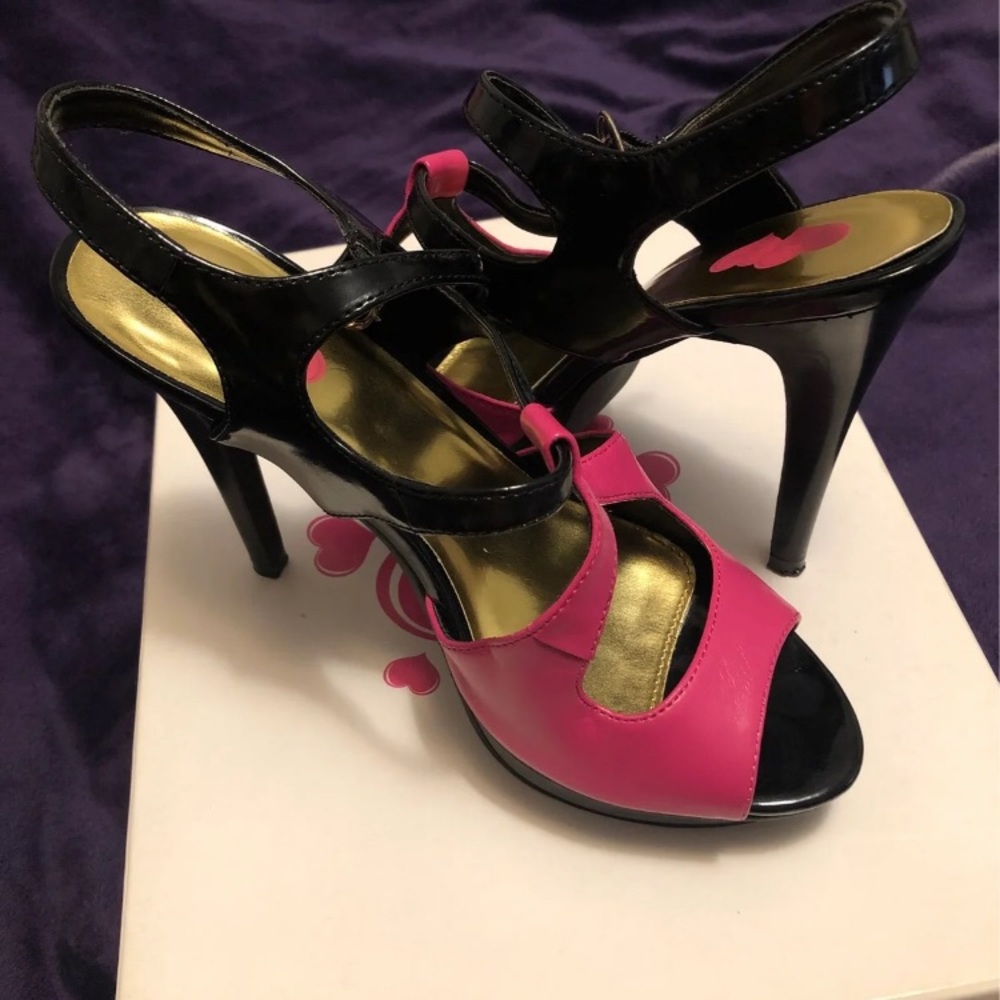 Pink and black heels